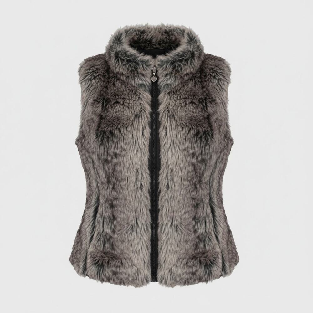 Dollhouse faux fur faux leather hairy full zip furry vest size medium M
 b58